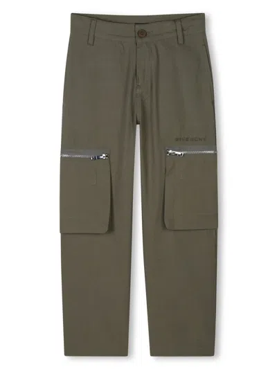 Givenchy Kids Trendy Kids Trousers With Embroidered Logo For Stylish Boys In Green