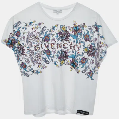 Pre-owned Givenchy Kids White Floral Print Logo Jersey T-shirt 12 Yrs