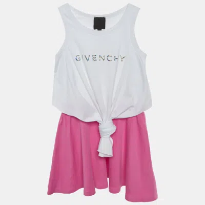 Pre-owned Givenchy Kids White/pink Logo Graphic Jersey Dress 6 Yrs