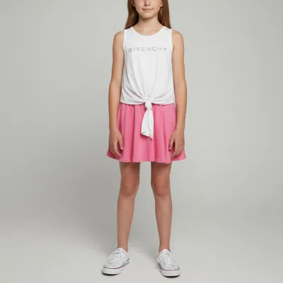 Pre-owned Givenchy Kids White/pink Logo Graphic Knotted Jersey Dress 12 Yrs