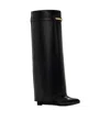 Givenchy Women Black Sandals With Logo Plaque On The Front And High Wedge Heel In Leather Woman In Animal Print