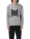 Givenchy Sweater In Wool And Mohair With Cat Jacquard In Grey
