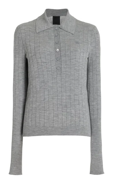 Givenchy Knit Wool-blend Polo Top In Grey