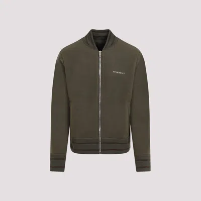 Givenchy Green Sweatshirt With Bomber Collar And 4g Logo In Wool Man