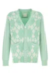 Givenchy Cardigan En Laine Argyle Monogramme 72 In Aquagreen