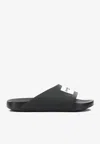 Givenchy Black Sandals With Wide Band And Contrasting Logo Patch In Rubber Man In Black