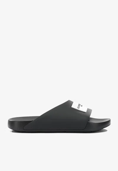 Givenchy Black Sandals With Wide Band And Contrasting Logo Patch In Rubber Man