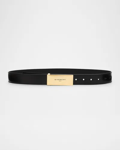 Givenchy Label Belt In Box Leather In Black