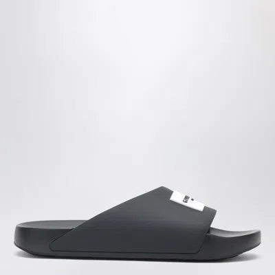 Givenchy Label Flat Mules In Black Rubber In Blue