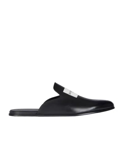 Givenchy Label Flat Mules In Leather In Black