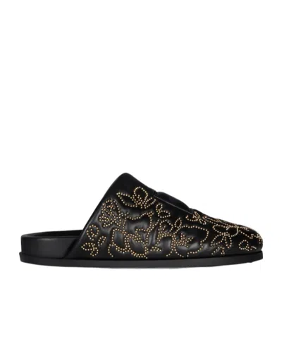 Givenchy Label Flat Mules In Leather With Studs In Black