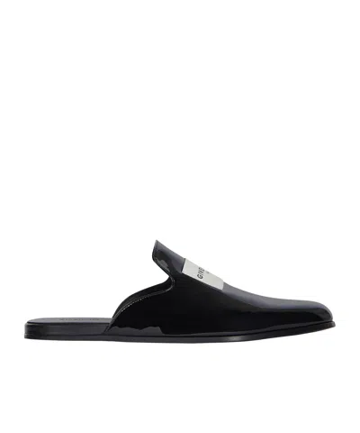 Givenchy Label Flat Mules In Patent Leather In Black