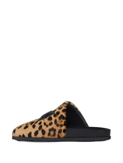 Givenchy Label Flat Mules In Pony Effect Leather With Leopard Pattern In Animal Print