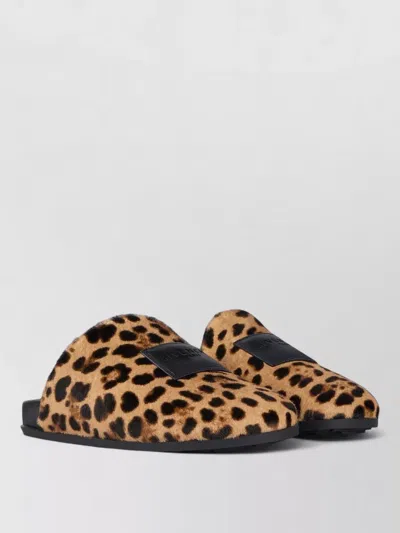 Givenchy Label Flat Mules In Pony-effect Leather With Leopard Print In Brown