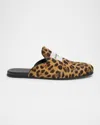 Givenchy Label Flat Mules In Leather With Leopard Print In Multi