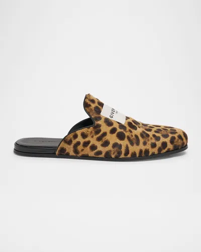 GIVENCHY LABEL LOUNGE LEOPARD CALF HAIR MULES