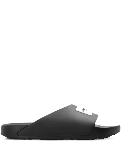Givenchy Label Rubber Flat Mules Shoes In Black