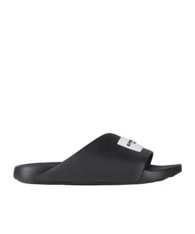 Givenchy Black Sandals With Wide Band And Contrasting Logo Patch In Rubber Man