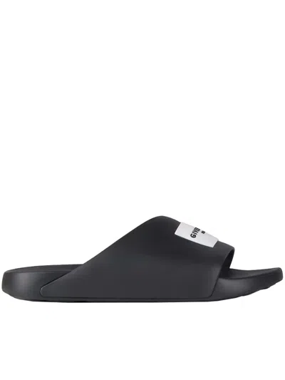 Givenchy Black Sandals With Wide Band And Contrasting Logo Patch In Rubber Man