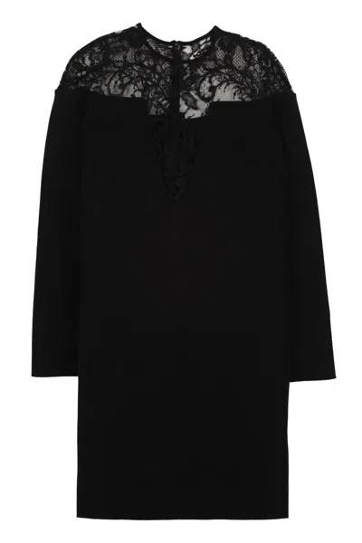 Givenchy Lace-trimmed Stretch-crepe Mini Dress In Black