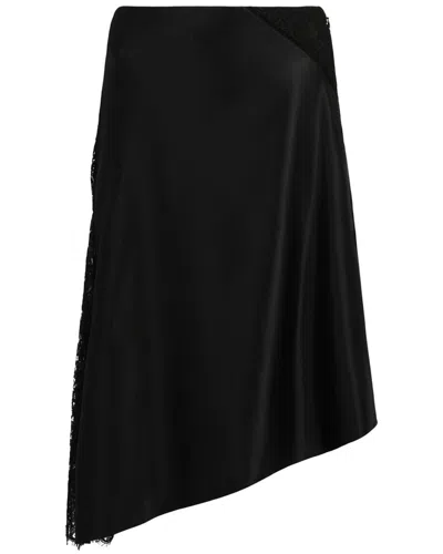 Givenchy Lace Insert Asymmetric Silk Midi Skirt In Black