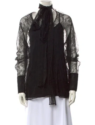 Pre-owned Givenchy Lace Mock Neck Blouse W/ Tags In Black