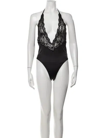 Pre-owned Givenchy Lace Pattern Halterneck Bodysuit In Black