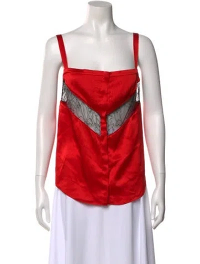 Pre-owned Givenchy Lace Pattern Square Neckline Top In Red