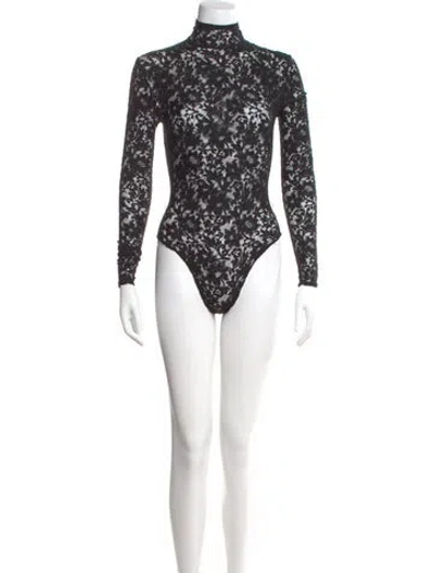 Pre-owned Givenchy Lace Pattern Turtleneck Bodysuit In Black