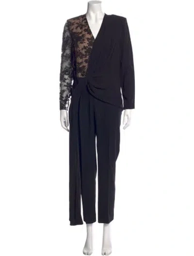 Pre-owned Givenchy Lace Pattern V-neck Jumpsuit In Blue