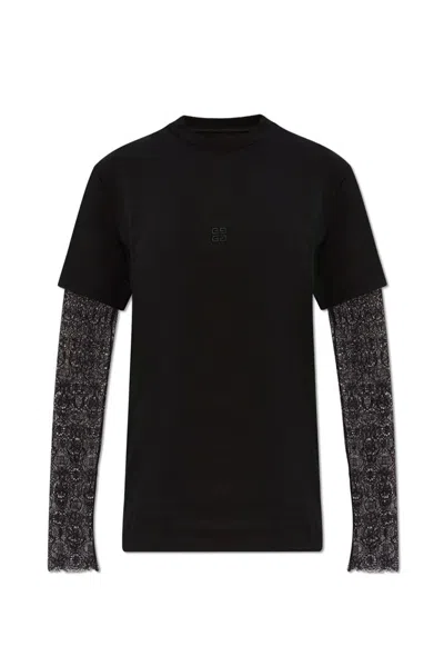 Givenchy Lace Sleeves Crewneck T In Black