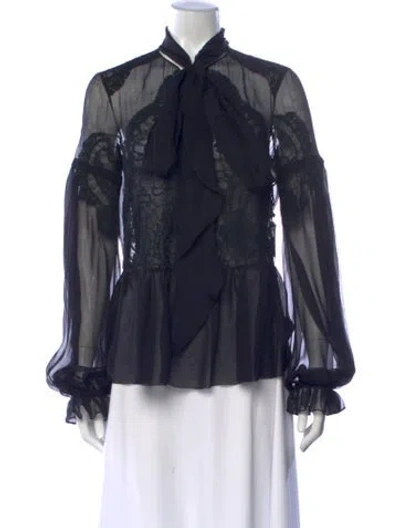 Pre-owned Givenchy Lace Tie Neck Blouse In Black