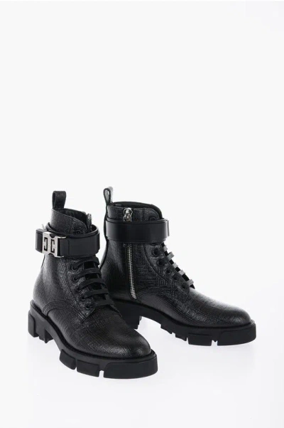 GIVENCHY LACE-UP TERRA COATED CANVAS COMBAT BOOTIES