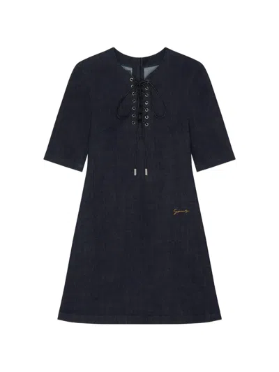 Givenchy Lace-up Denim Mini Dress In Blue