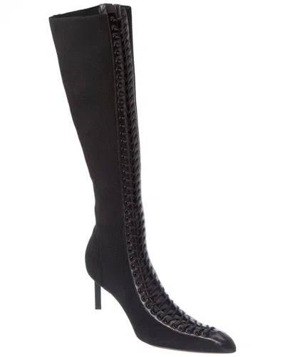 Givenchy Lace-up Leather-trim Knee-high Boot In Black