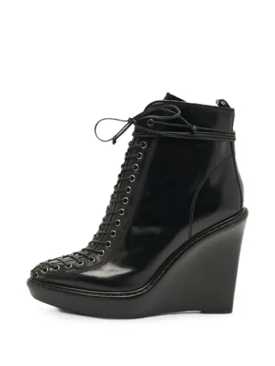 Pre-owned Givenchy Lace-up Wedge Ankle Boots In Black