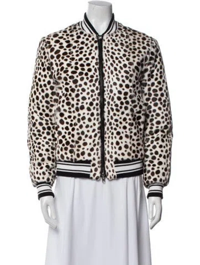 Pre-owned Givenchy Lambskin Animal Print Bomber Jacket In White