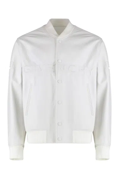 Givenchy Lambskin Bomber Jacket In White