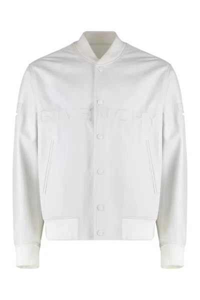 Givenchy Men's Lambskin Bomber Jacket In White
