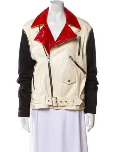 Pre-owned Givenchy Lambskin Colorblock Pattern Biker Jacket In Neutral