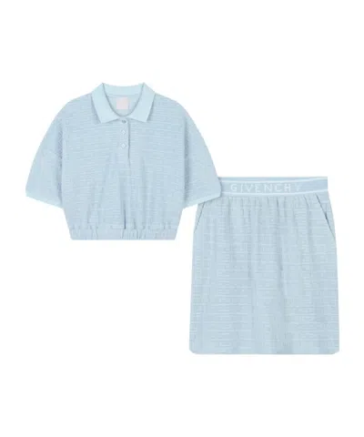 Givenchy Lapel Short-sleeved Polo Shirt And Skirt Set In Light Blue