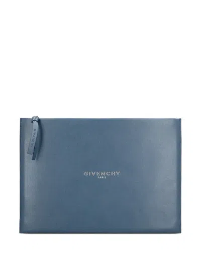 Givenchy Large Antigona Stamped Logo Clutch Bag In Blue