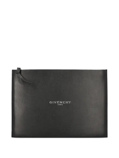 Givenchy Large Antigona Stamped Logo Leather Clutch Bag In Black