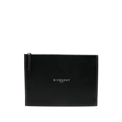 Givenchy Large Antigona Stamped Logo Leather Clutch Bag In Black