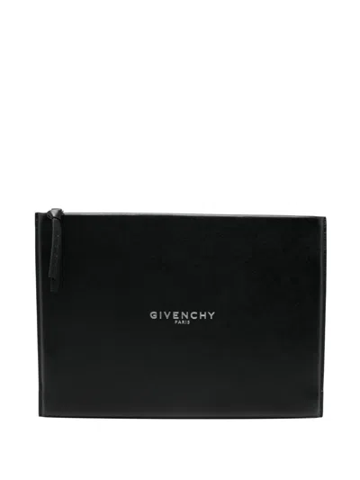 Givenchy Large Antigona Stamped Logo Leather Clutch Bag In Black