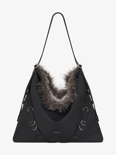Givenchy Large Voyou Bag In Nylon And Faux Fur In Black
