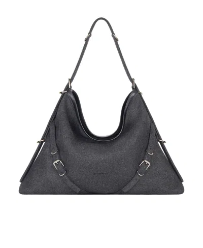 Givenchy Large Voyou Woolen Shoulder Bag In Gray
