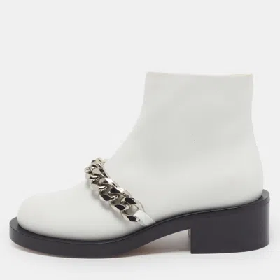 Pre-owned Givenchy Laura Size 37.5 White Leather Chain Link Ankle Length Boots