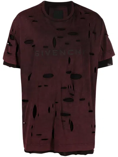 Givenchy Layered-design Ripped Cotton T-shirt In Red