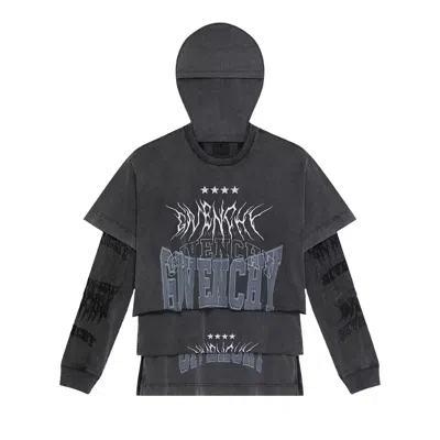 Pre-owned Givenchy Layered Graphic T-shirt With Balaclava 'grey' | Men's Size L